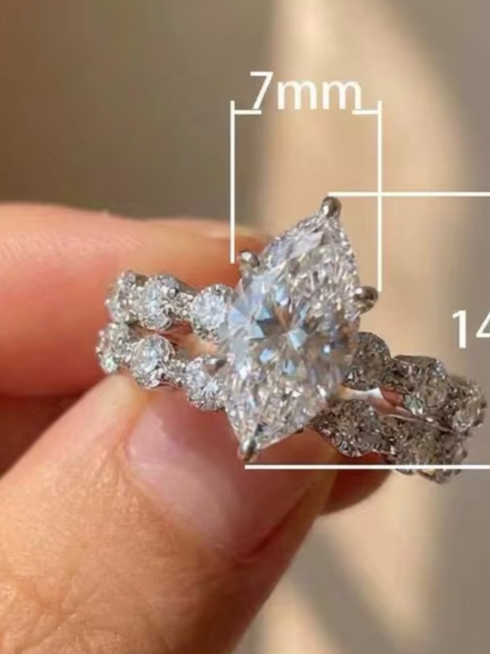 NWT-3.Marquise Cut Moissanite Wedding Set 14K White Gold Plated S925 Sterling Si